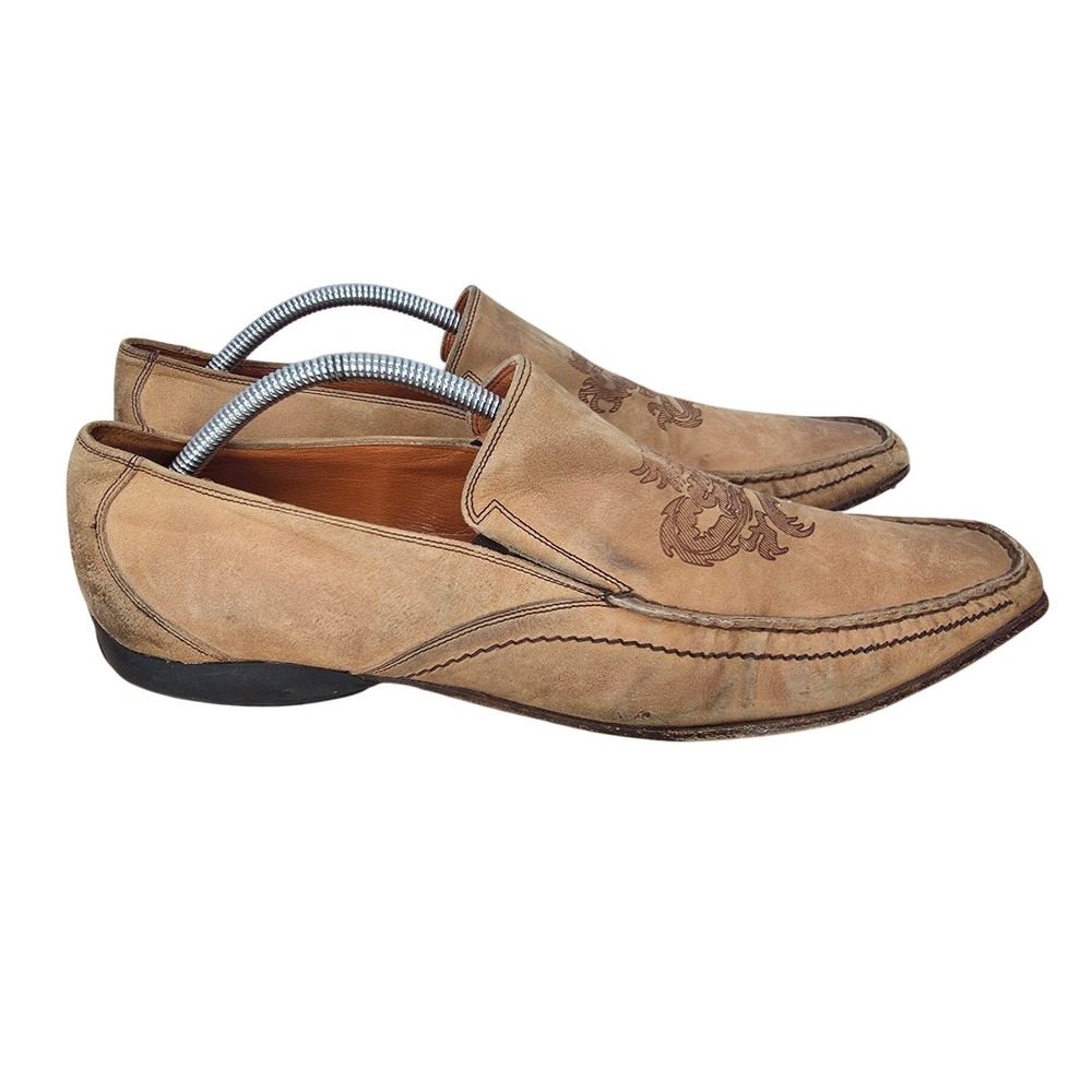 Vintage Mark Nason Loafers Men 10 Brown Leather Etch Dragon Slip On Shoes Italy